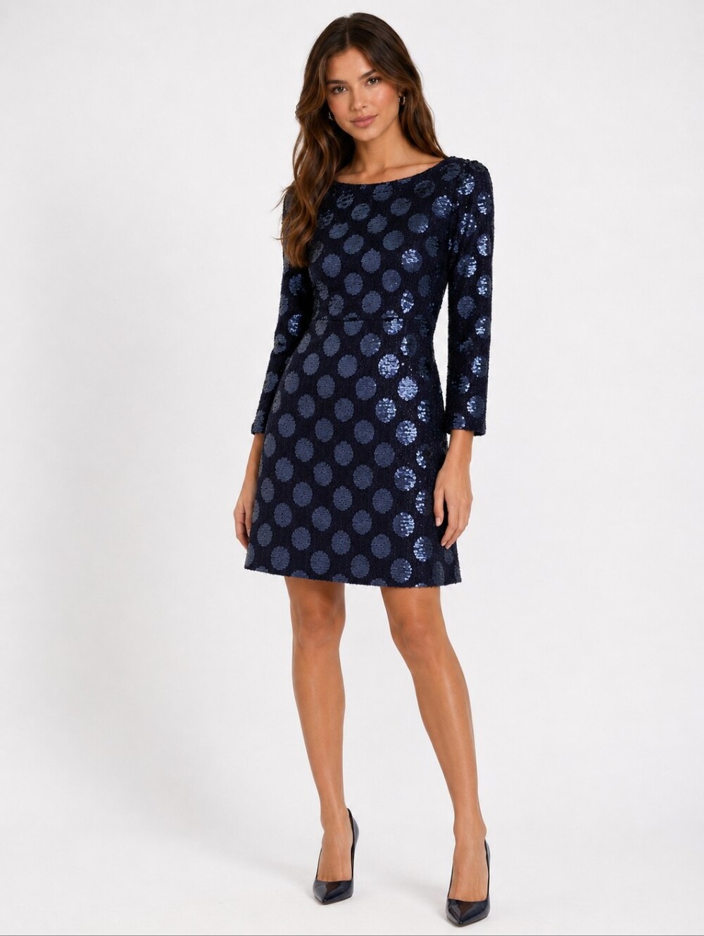 Jill Stuart Sequin Navy Blue Polka Dot Mini Dress Size 0 NEW